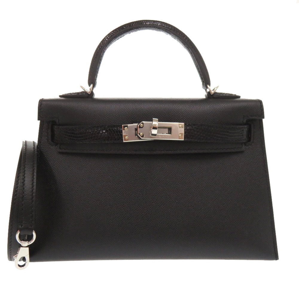 未使用品 ミニケリードゥ タッチ ケリー20 ミニケリー2 ハンドバッグ リザード/ヴォーマダム ブラック W刻印 0143【中古】 レディース