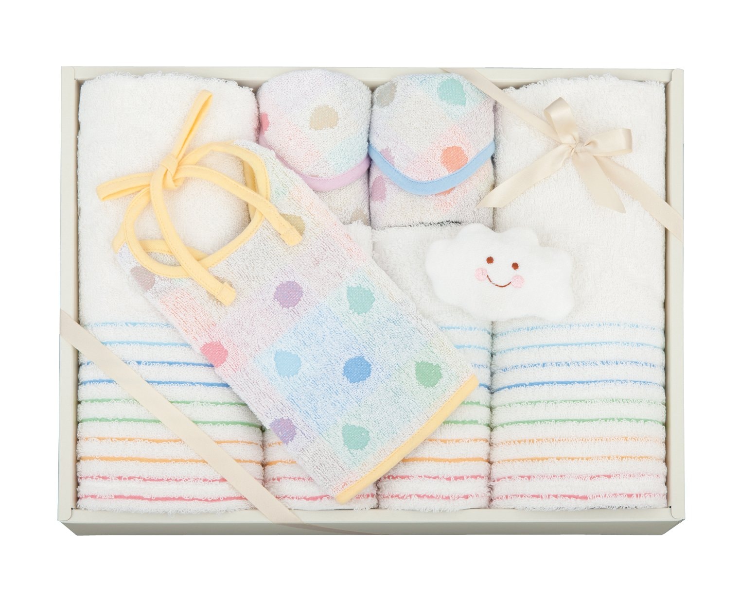 オーミケンシ 日本アトピー協会推薦品 レインボーパレット タオルセット (フェイスタオル×2ウォッシュタオル×2タオルハンカチ×2スタイ×1トイ×1) 4143196