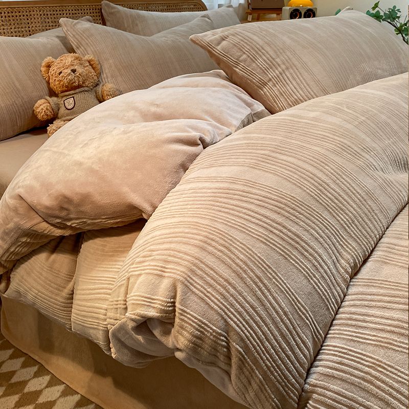 両面厚手ミルクレーヨンベッド上4枚セット冬の加絨サンゴレーヨン布団カバーフランジレーヨンシーツ3枚セット 5,594円
