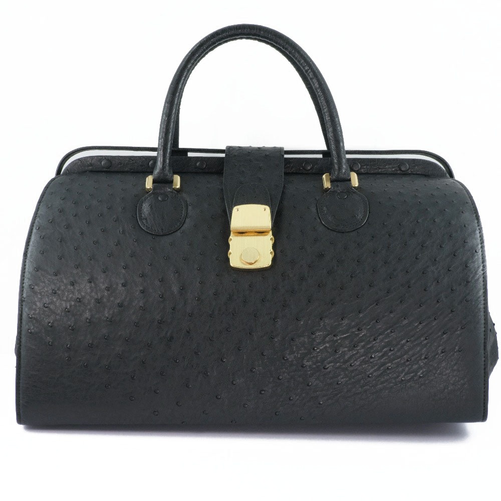 ドクターバッグ オーストリッチ ボストンバッグ オーストリッチ 黒 ユニセックス 中古品