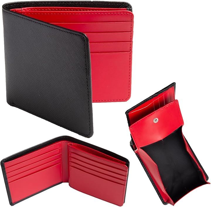 財布 メンズ 2つ折り BOX型小銭入れ 二つ折り メンズ財布 本革 大容量 カード 二つ折り財布(６．レッド)