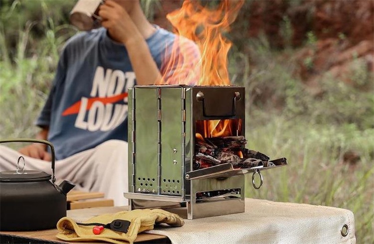 INSスタイル 折り畳み木炭ストーブ 携帯用モバイルキッチン 多機能 お湯を沸かす 大人気 軽量 ステンレス 薪ストーブ
