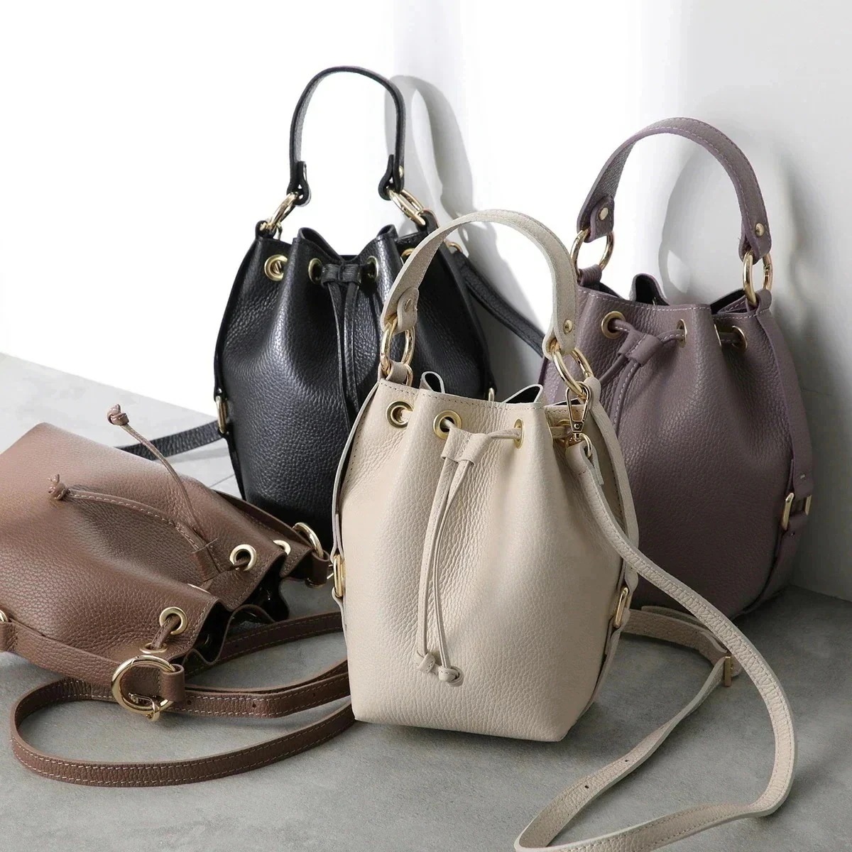 MARCO BIANCHINI マルコビアンキーニ ハンドバッグ AJ0020 レディース レザー ショルダーバッグ ドローストリング 巾着バッグ 鞄 カラー4