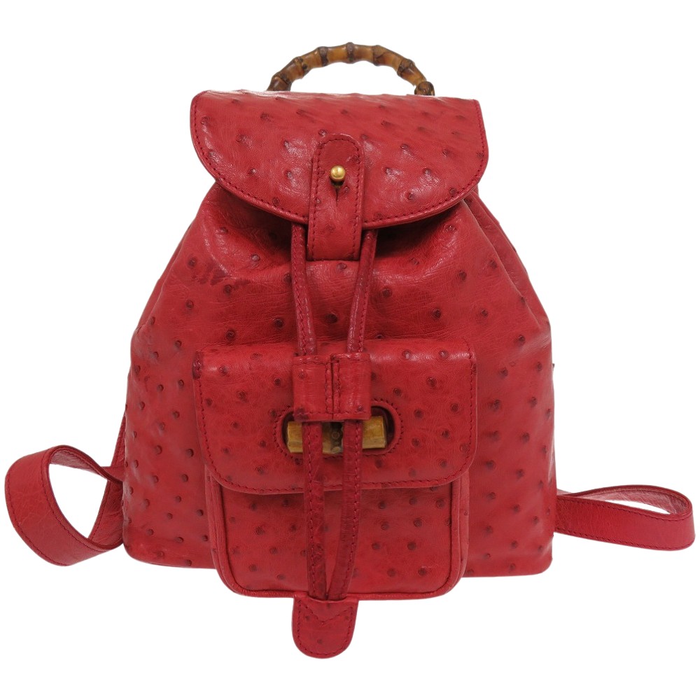 美品 グッチ バンブー オーストリッチ バックパック リュック レッド リュック・デイパック オーストリッチ/オーストリッチ レッド 0679【中古】 レディース