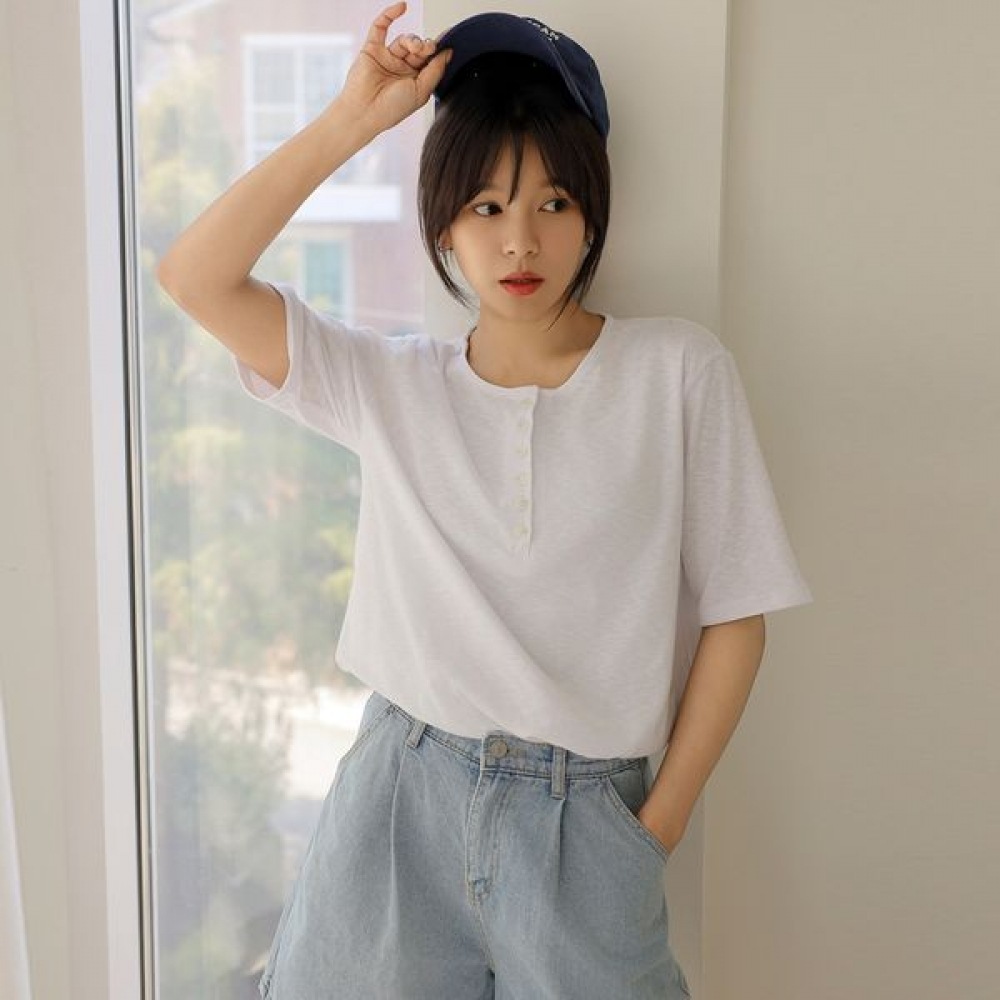 エリシア ロンダースラブボタン半袖Tシャツ