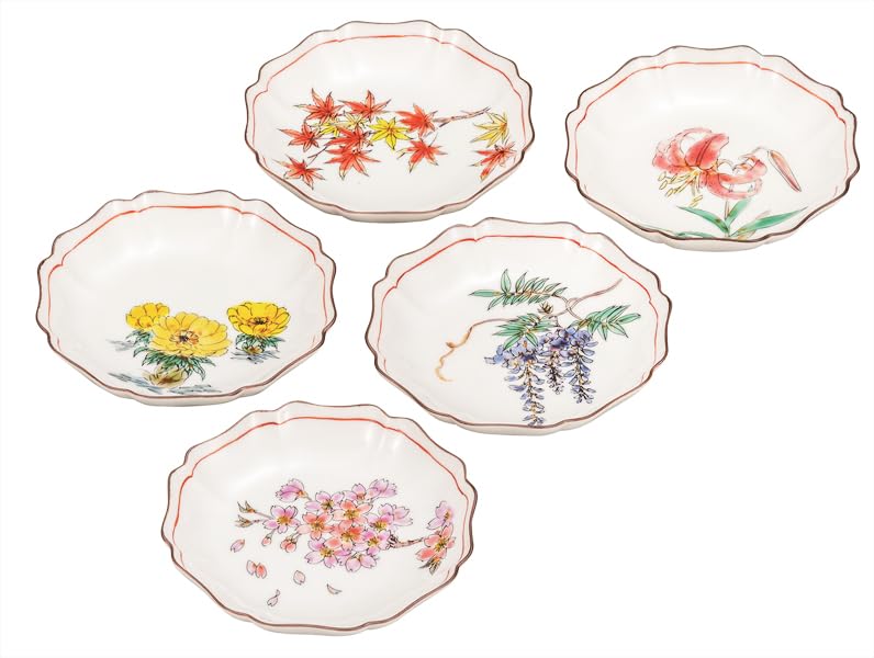 ナカマル『九谷焼』4.2号皿揃草花絵変り K9-117 10,049円