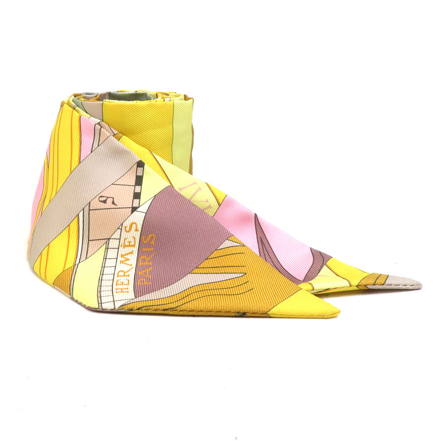 エルメス HERMES スカーフ ツイリー シルク イエロー系 レディース r11104a