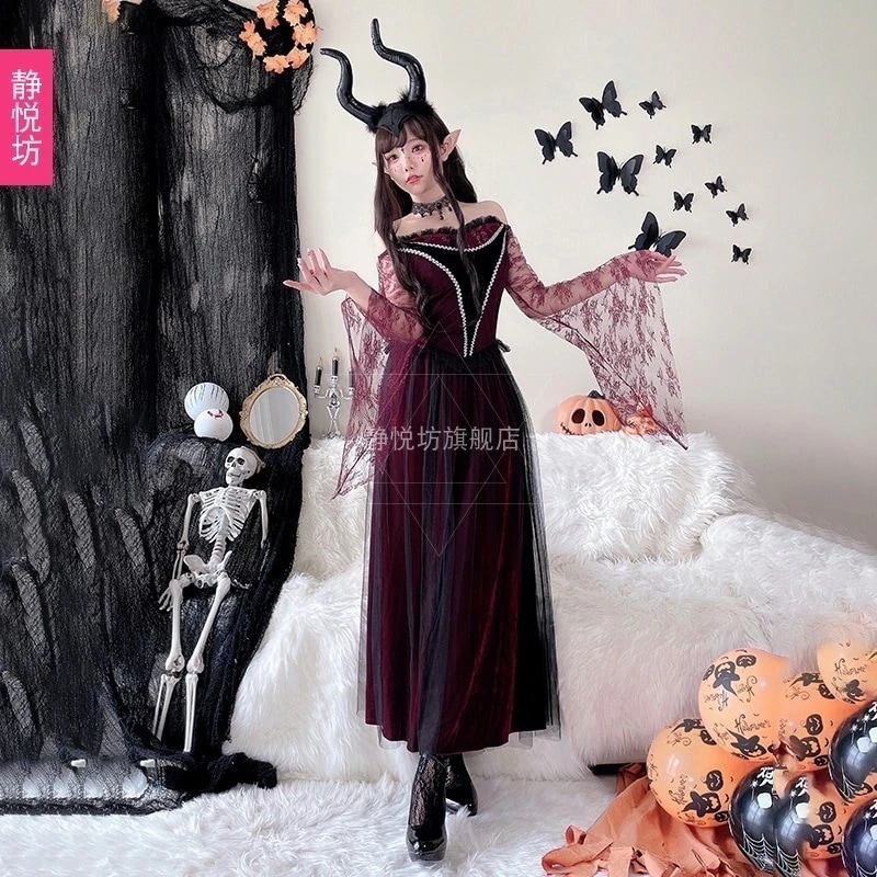 ハロウィン 大人用 魔女 コスプレ衣装 セクシー 魔女 コスチューム ヴァンパイア ドレス 邪悪な悪魔の花嫁ドレス
