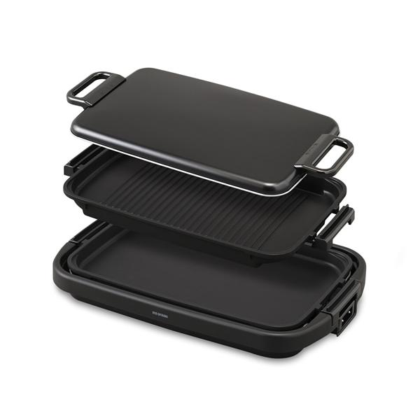 アイリスオーヤマ ワイドホットプレート 2枚 ブラック SWHP-012-B