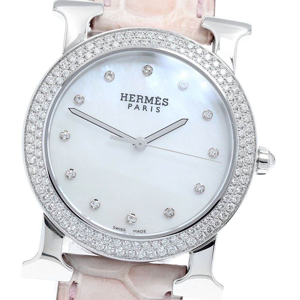 エルメス HERMES HR1.530 Hウォッチ ロンド ダイヤベゼル 12Pダイヤ クォーツ レディース 美品 _932616【中古】