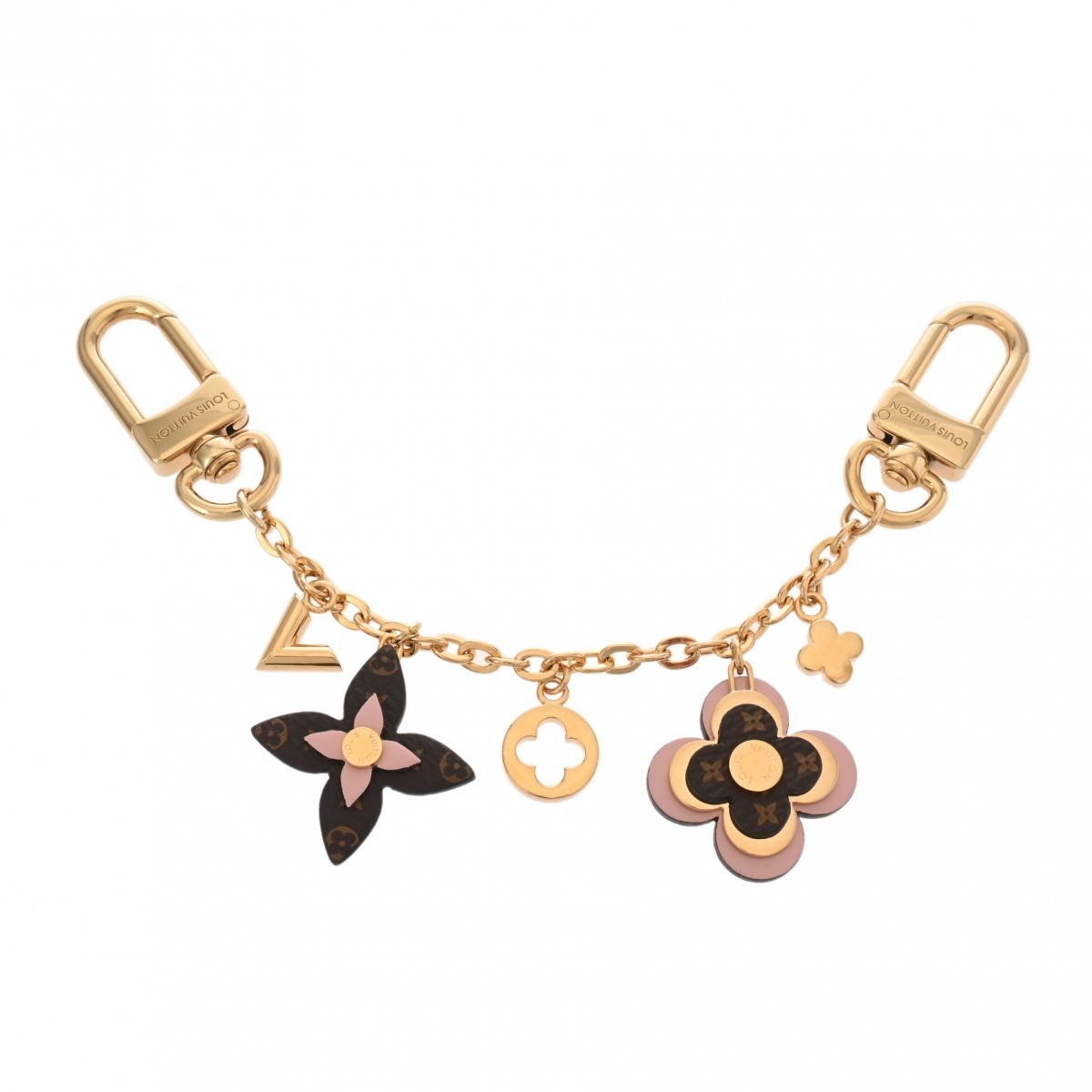 モノグラム バッグチャーム チェーン ブルーミングフラワー 新型 ブラウン/ピンク ゴールド金具 M01414 レディース モノグラムキャンバス レザー キーホルダー Aランク 中古 銀蔵