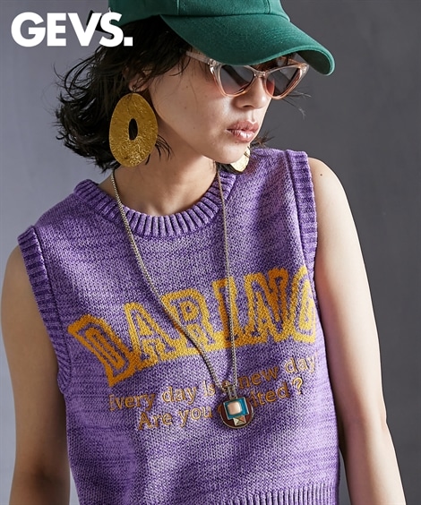 ベスト 大きいサイズ ロゴジャガードニットショートベスト GEVS.