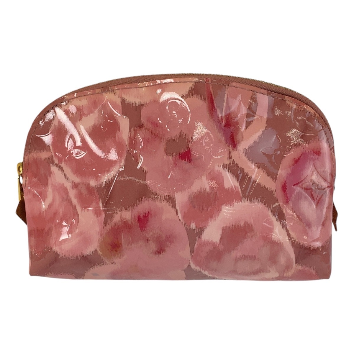 美品 ヴェルニ イカットフラワー ポシェット コスメティック ローズヴェルール ピンク ゴールド金具 パテントレザー M90046 ポーチ レディース 411132