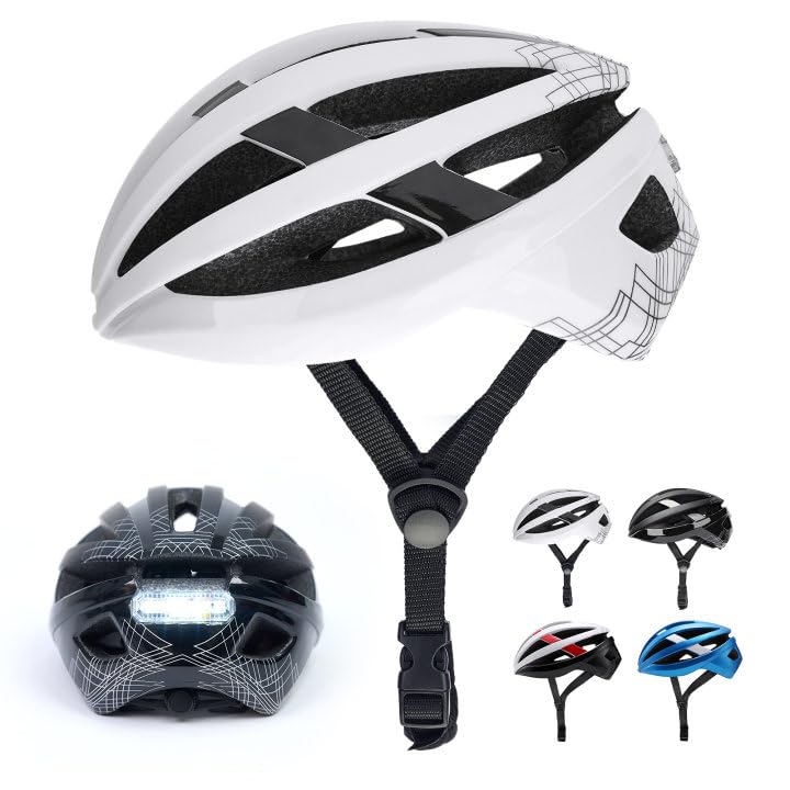 Rongbenyuan 自転車 ヘルメット 大人用 【LEDライト付】ロードバイク ヘルメット スポーツヘルメット 超軽量 17個通気口 58-62CM サイクリング 耐衝撃 高剛性 サイズ調整可能