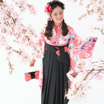 レンタル７泊８日 袴レンタル小学生 女の子 卒業式 袴レンタルセット 小学生　ジュニア卒業式袴セット2尺袖着物＆袴 フルセットレンタル 12歳　13歳　安い ひな祭り 着物 衣装