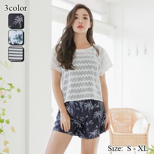 【グラシア】 水着 セット水着 レディース ビーチウェア スイムウェア 流行 海 プール Tシャツ タンキニ レース ホワイト×ネイビー ホワイト×花柄 ホワイト×ボーダー S M L ×L セット水