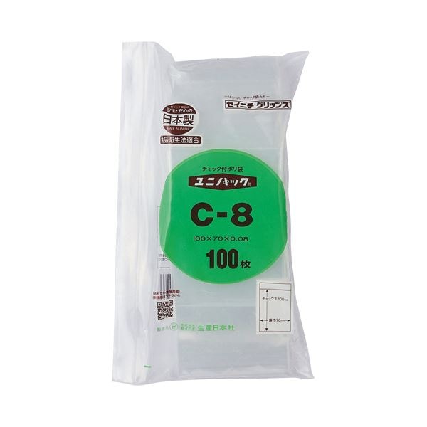 （まとめ）セイニチ ユニパック チャック付 ポリエチレン ヨコ70×タテ100×厚み0.08mm C-8 1パック(100枚)(×10セット)