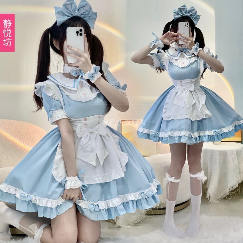 ブルー 不思議の国のアリス ロリータ アニメ ロリータ コス ドレス ドレス ソフト シスター コスプレ 衣装 メイド服