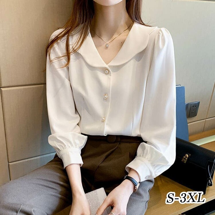 【2025新作】ブラウス レディース シャツ 長袖 トップス きれいめ オフィス おしゃれ フェミニン オフィス ビジネス 仕事 通勤 女性 OL 20代 30代 40代 大人可愛い セーラー ビック