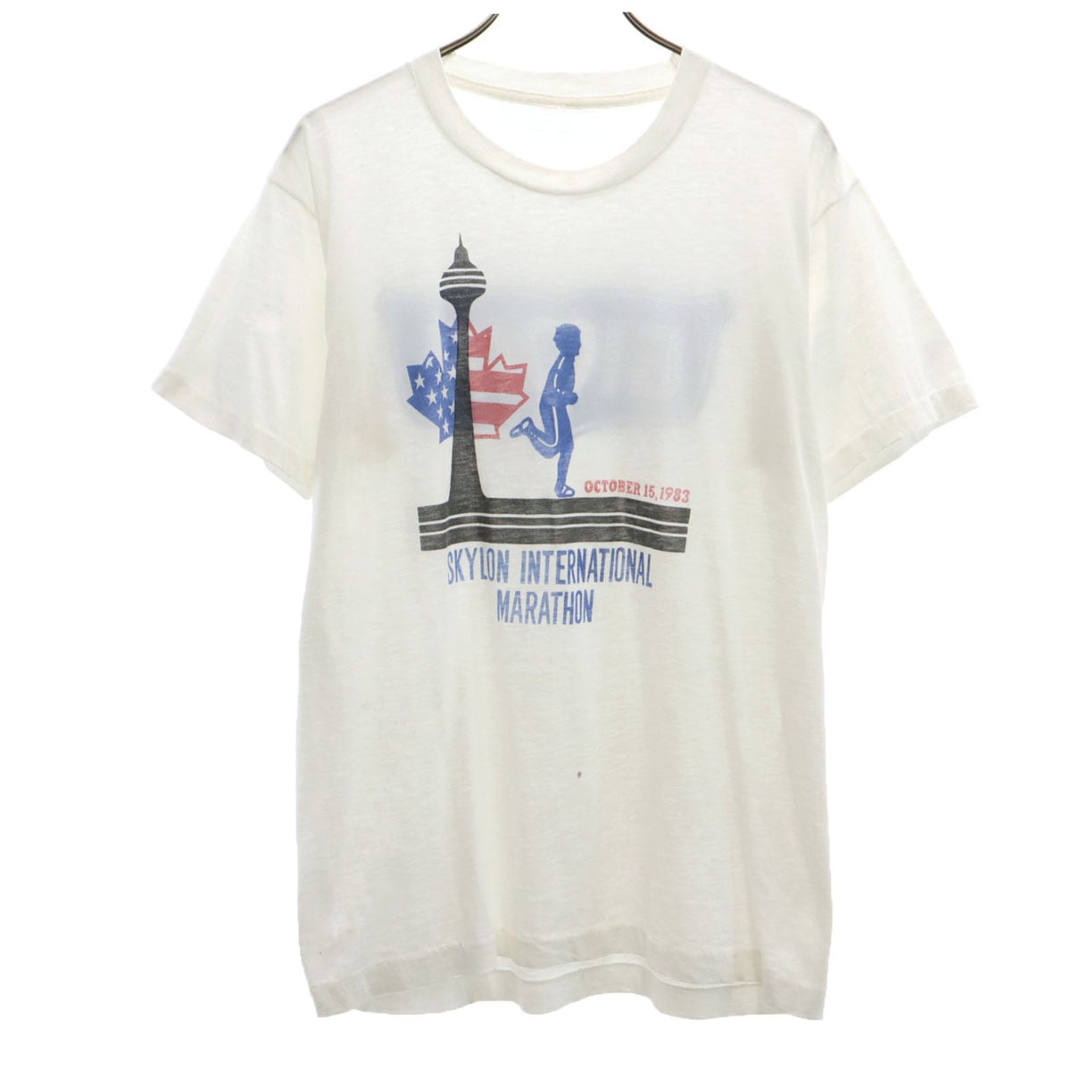 80s ヴィンテージ マラソン 半袖 Tシャツ ホワイト シングルステッチ メンズ 古着