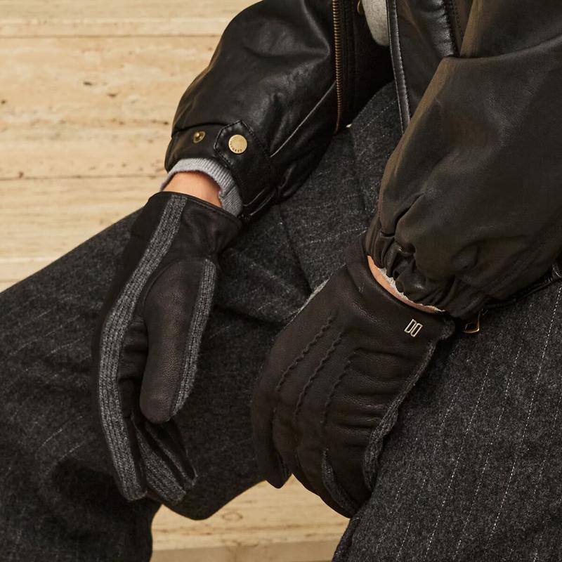DCGV5F180BK [メンズ手袋][手袋] ウールミックス ブラック レザー手袋