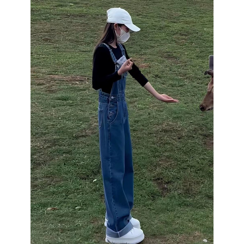 韓国スタイルのニッチ怠惰なカジュアルで優しいデザインセンスの小さなシックなスリムレトロデニムオーバーオール2025