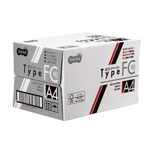 （まとめ）TANOSEE αエコペーパータイプFC A4 標準 80g 1セット(2000枚:250枚×8冊) (×2セット)