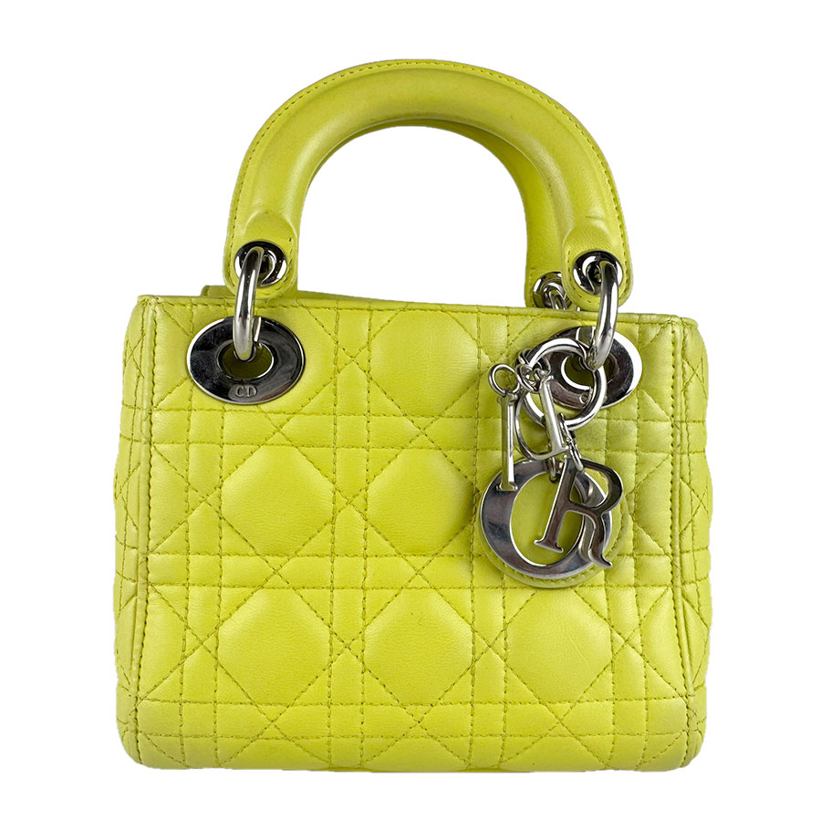 クリスチャンディオール Christian Dior ハンドバッグ ショルダーバッグ レデディオール レザー イエローグリーン シルバー レディース z9428