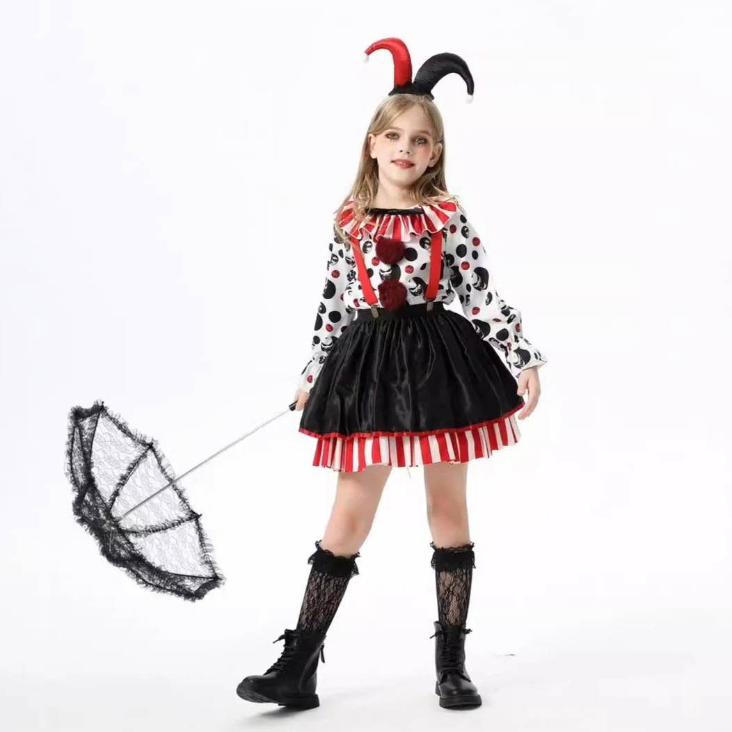 2024 ハロウィン 子供用コスチューム サーカス ホラー人形 ブロークン ソウル ピエロ コスチューム 面白い ドレスアップ ステージ パフォーマンス コスチューム
