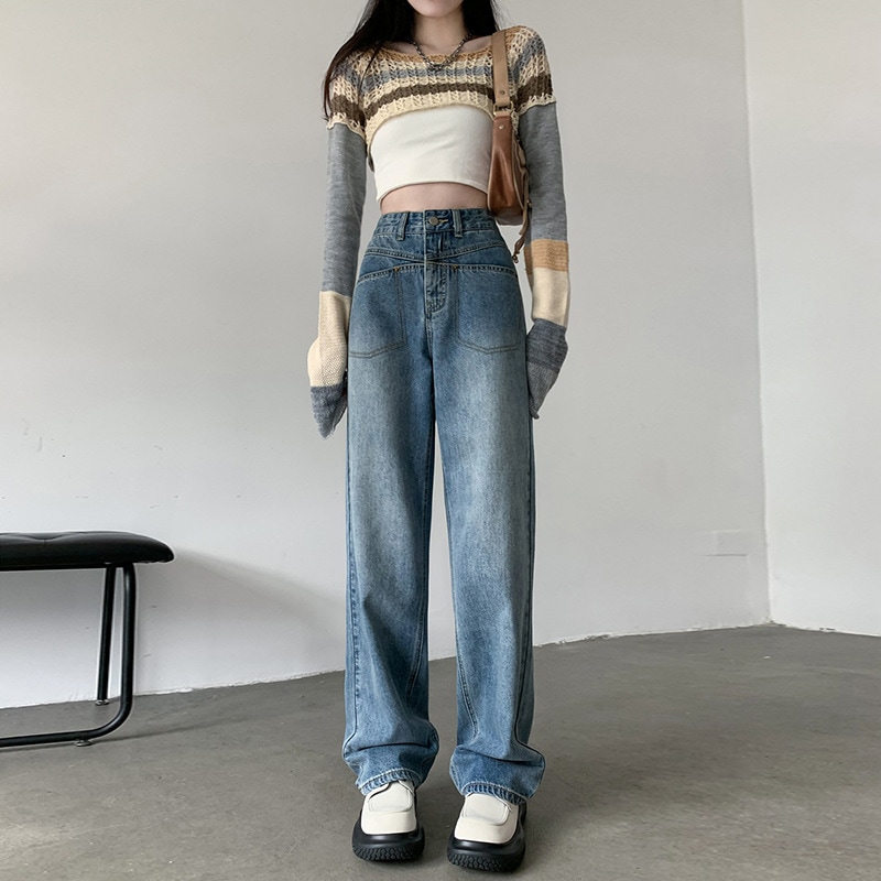 選べる　2タイプ デニムパンツ フリースなし フリースあり ハイウエスト ストレート ワイド ハイライズ ロング丈 レディース フリース ズボン ボア 春 夏 秋 冬