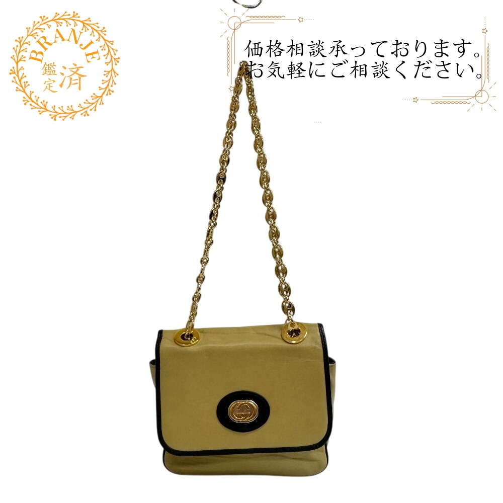 576423 チェーン ハンドバッグ フラップ インターロッキングG レザー ショルダーバッグ ベージュ ブランド