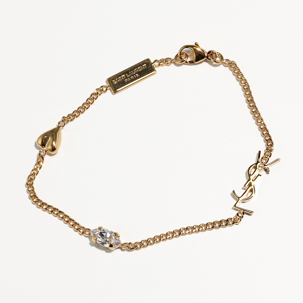 SAINT LAURENT サンローラン ブレスレット 701950 Y1526 レディース オピウム ハート カサンドラロゴ ラインストーン チェーン アクセサリー 9137