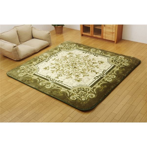 ラグマット/こたつ敷布団 (グリーン 約195×195cm) 日本製固綿40mm使用 弾力性抜群 ふっくら極厚敷布団 (リビング)