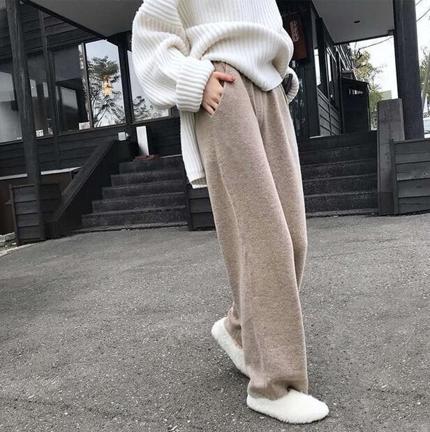 パンツ ロングパンツ ワイドパンツ ニットパンツ ズボン パンツレディース レディースファッション イージーパンツ ボトムスレディース ワイドパンツ 美脚 黒 灰色 ルーズ ストレートパンツ シンプル