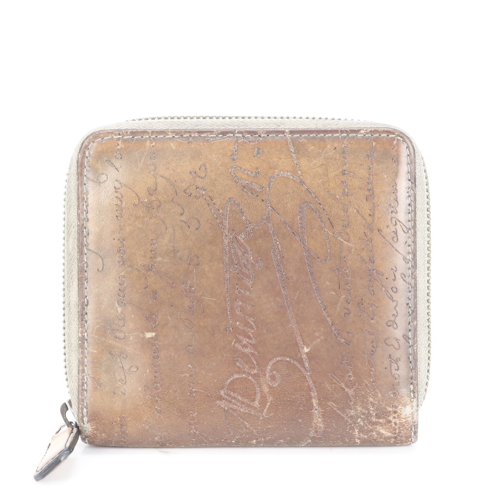 カリグラフィ イタウバ スクエア レザー 二つ折り 財布 長財布 二つ折り ウォレット ラウンドファスナー メンズ EEE CP31-1 中古