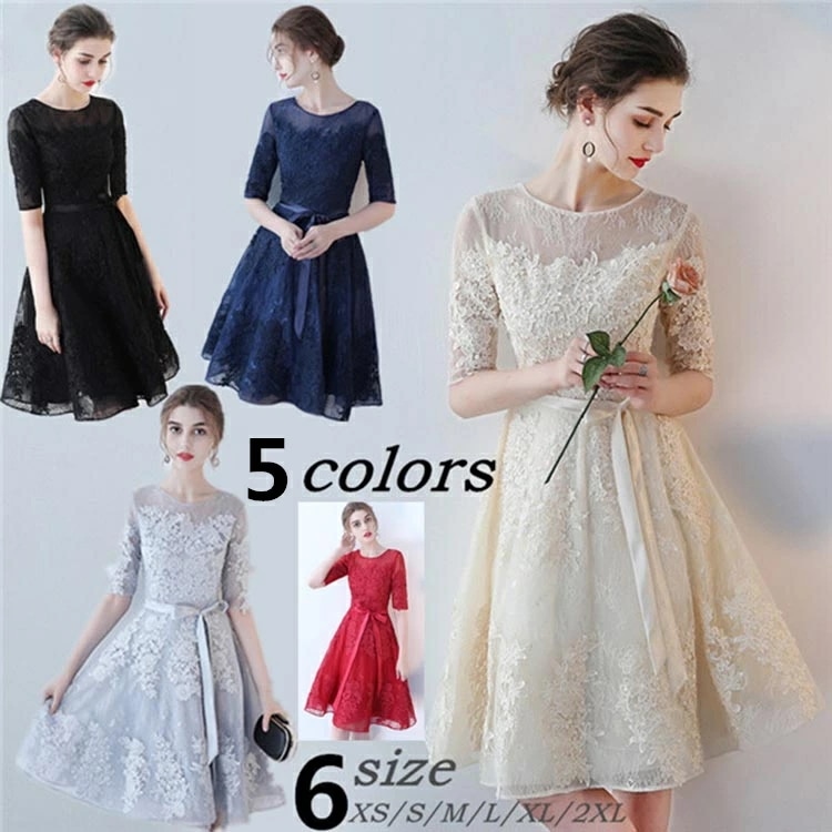 ドレス 大人 ピアノ 発表会 ミモレ丈ドレス ショート丈 膝丈 演奏会 演奏会用ドレス 赤 袖付き ピアノ発表会 結婚式 高校生 パーティードレス 演奏会ドレス 大きいサイズ 母親 コンクール イブニ