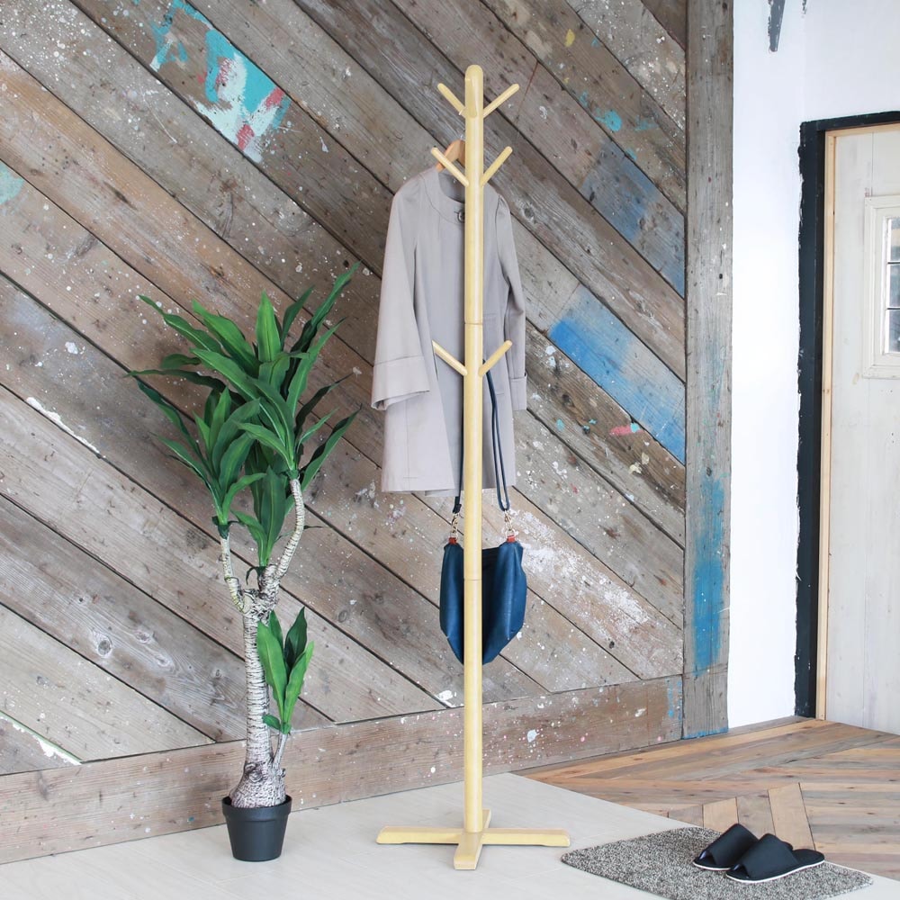 スタンド ポール ハンガー ナチュラル 高さ180cm ポールハンガー 木製 天然木 北欧風 2WAY キッズ 子供 シンプル 洋服掛け 帽子掛け コートハンガー 収納 9222