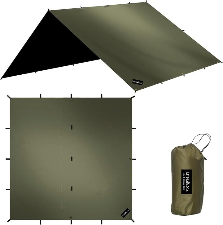 日本ブランド タープ 正方形 スクエア 難燃性 ポリエステル 耐水圧8000mm ブラックコーティング 軽量 (アーミーグリーン（難燃性ブラックコーティング, 3.5mx3.5m)