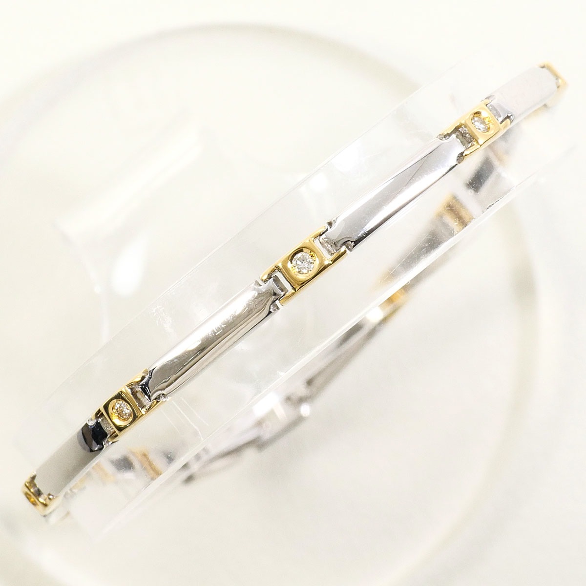 K18 18金 YG イエローゴールド ブレスレット ダイヤモンド 0.11ct 鑑別書 総重量約9.1g 約18.5cm 中古