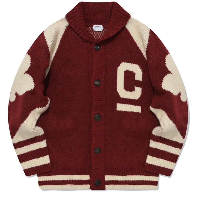 COVERNAT C ロゴカウチンフーディーカーディガンレッド