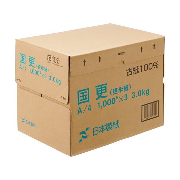 （まとめ） 日本製紙 国更（更紙わら半紙）A4T目 48.4g/m2 KNZN-A4 1箱（3000枚:1000枚3冊） 5セット