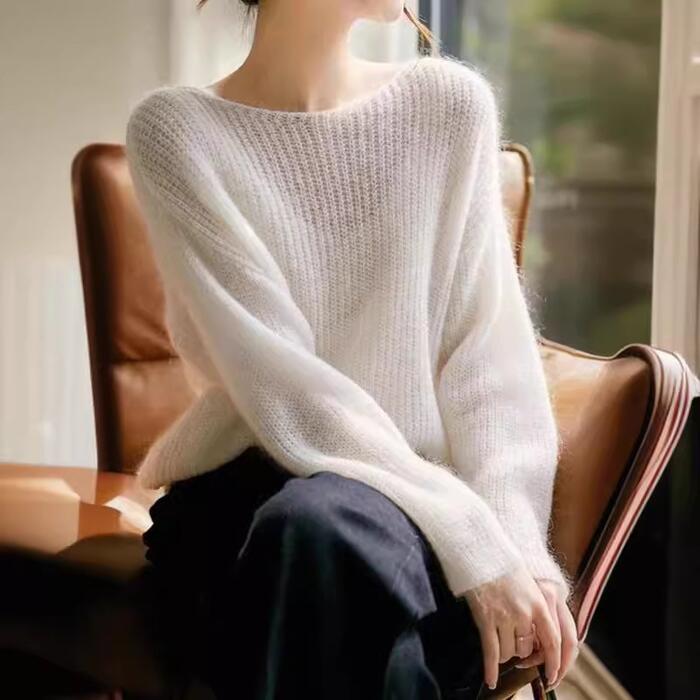 トップス ニット セーター カットソー Tシャツ ローゲージ レディース エレガント 大人 可愛い きれいめ カジュアル フェミニン 長袖 ボートネック プルオーバー ブルー 青 パープル グリーン