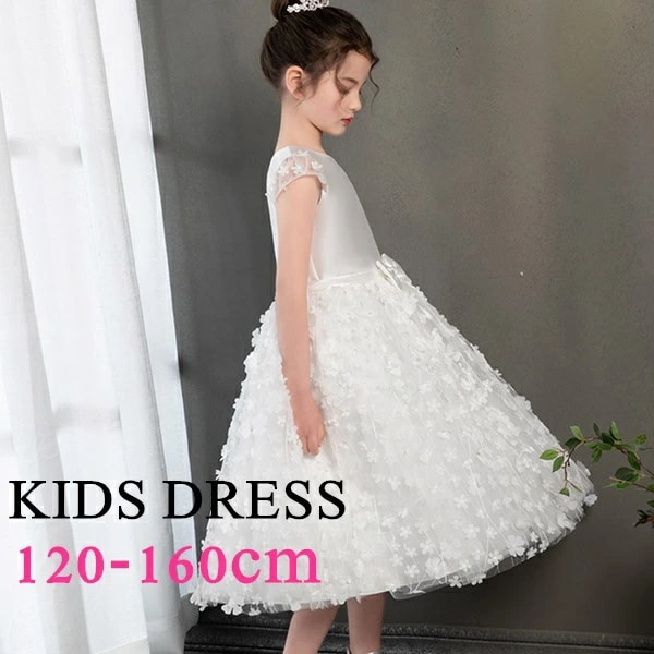 ピアノ発表会 ドレス 中学生 ワンピース ジュニアドレス 七五三 子供ドレス ホワイト 白 キッズドレス フラワーガール バイオリン 子供服 ピアノコンクール ジュニアドレス 150 160 袖なし
