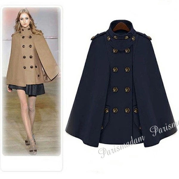 最新の製品 ポンチョコート　マント　ケープ　ダブル　ハーフコート　ウール　キャメル　ネイビー大きいサイズ有りＳ～ＸＸＬ