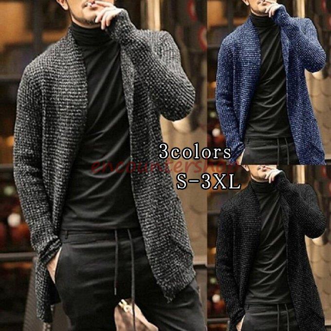 カーディガン メンズ ニット 長袖 ロングカーデ クルーネック コート ロング丈 コーディガン アウター 厚手 ゆったり カジュアル おしゃれ 秋 冬 新作
