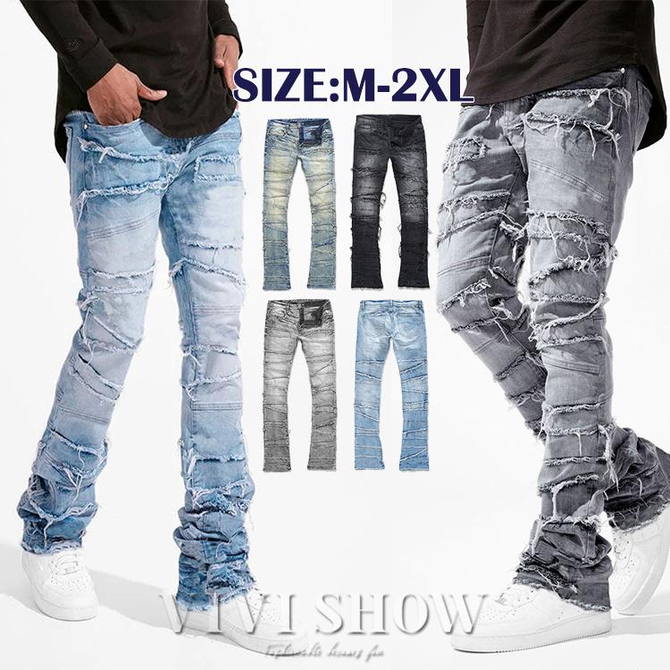 秋冬人気再販デニムパンツ メンズ ジーンズ ジーパン ダメージ 加工 デザインデニム 美脚 大きいサイズ 夏新作 ボトムス おしゃれ