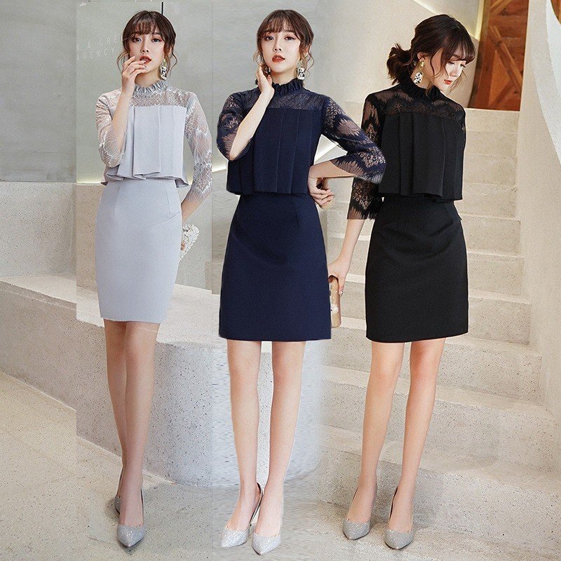 ワンピース パーティードレス 花嫁ミニドレス ウェディングドレス 可愛い 七袖 透かし彫りレース 花