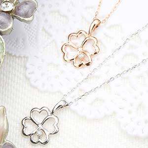 天然ダイヤモンド　クローバー　ペンダントネックレス　宝石鑑別書カード　10Kホワイトゴールド