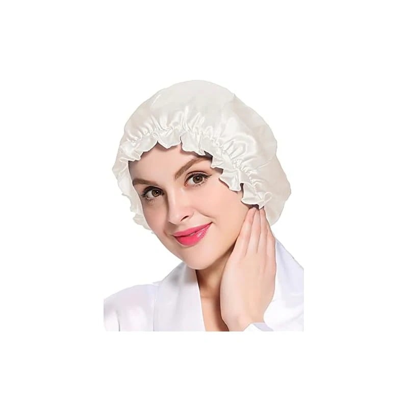 【即納】LILYSILK 19匁天然シルク100% シルクナイトキャップ 枝毛防止 保湿美髪 ロングヘア用 お休みキャップ ヘアキャップ 就寝用 産後用 (全周ゴム)/アイボリー
