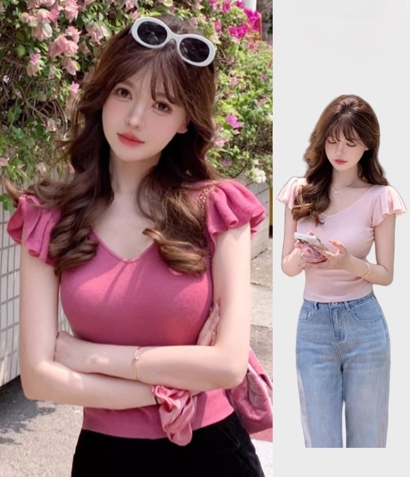 トップス Tシャツ 薄手 ニットシャツ アイスシルク 半袖 パフスリーブ Vネック サマーニット 大人可愛い おしゃれ お洒落 大人女子 キュート 無地 春 夏 レディース デート お出かけ 女子会 5,189円